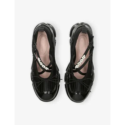 Simone Rocha Criss Cross Ballerina Shoes With Pearl Embellishments In Black