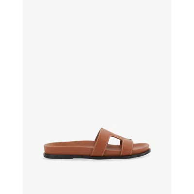 Dune Womens  Loupa Footbed Leather Slides In Tan Leather