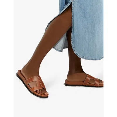 Dune Womens  Loupa Footbed Leather Slides In Tan Leather