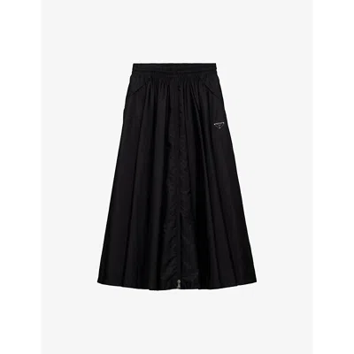 Prada Black Re-nylon Midi Skirt In Black