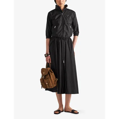 Prada Black Re-nylon Midi Skirt In Black