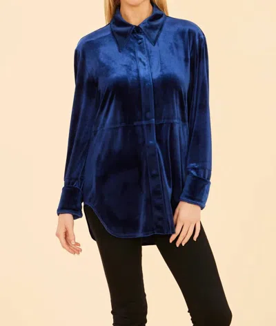 Dolce Cabo Velvet Button-up Top In Blue In Blue