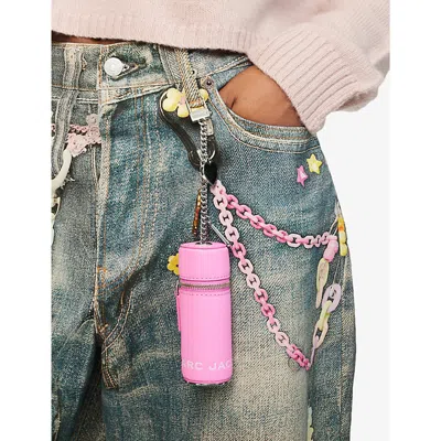 Marc Jacobs The Lipstick Case Charm Pink Keychain With Pendants And Logoed Lipstick Holder In Leather And Brass  In Pink