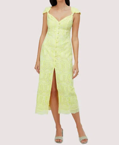 Lost + Wander Lemon Drop Cotton Blend Eyelet Midi Dress In Yellow
