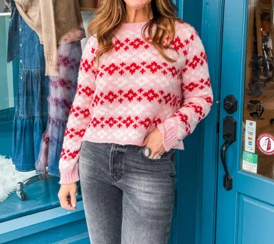 Wooden Ships Chunky Isle Crew Sweater In Pink & Red In Multi