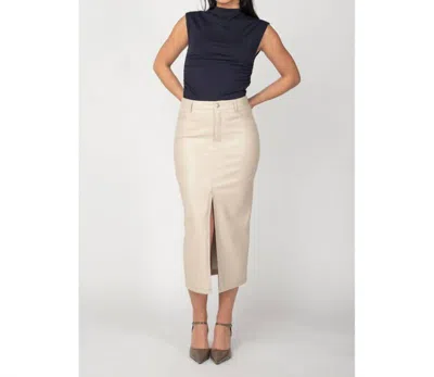 Black Tape Faux Leather Midi Skirt In Bone In Beige