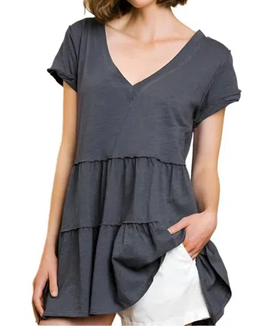 Umgee Tiered Ruffle Tunic In Slate In Grey
