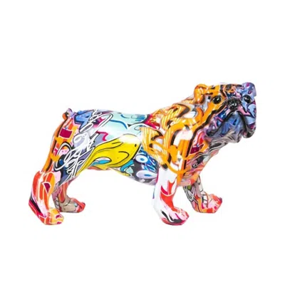 Interior Illusions Hand Painted Street Art Bulldog Standing Sculpture- 11" Long In Multi- Color