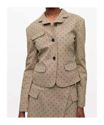 Ganni Flock Check Suiting Blazer In Gray