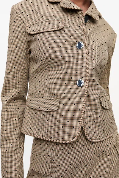Ganni Flock Check Suiting Blazer In Gray