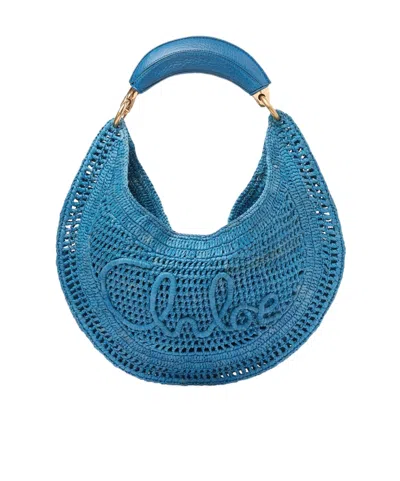 Chloé Chloe Women Teal Green Raffia Banana Handbag In Blue
