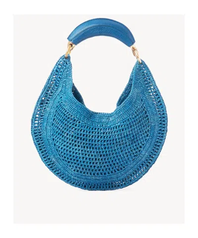Chloé Chloe Women Teal Green Raffia Banana Handbag In Blue