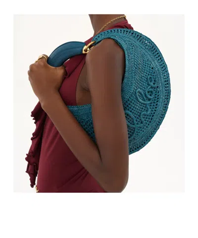 Chloé Chloe Women Teal Green Raffia Banana Handbag In Blue