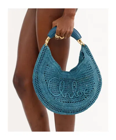 Chloé Chloe Women Teal Green Raffia Banana Handbag In Blue