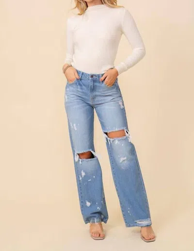 White Label Distressed Straight Leg Jeans In Blue In Blue
