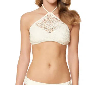 Jessica Simpson Flower Power Crochet High Neck Halter Bikini Top In Vanilla In White