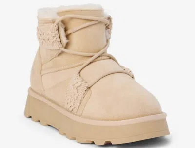 Beach By Matisse Matterhorn Natural Suede Faux Fur Lace-up Platform Booties In White