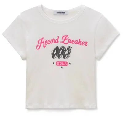 Daydreamer Record Breaker Pointelle Tee In Vintage White In White