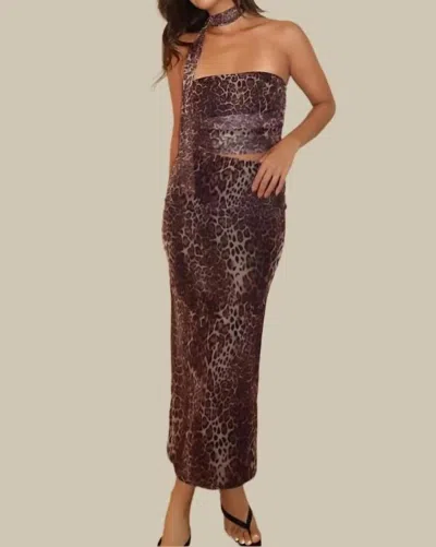 Golden Jordan 2 Piece Bandeau Withmaxi Skirt In Leopard Web In Multi