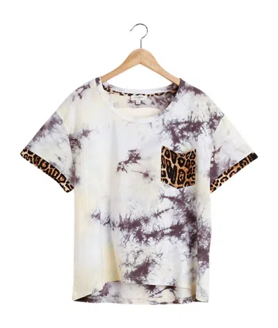 Umgee Tie Dye & Leopard Top In Cream In White