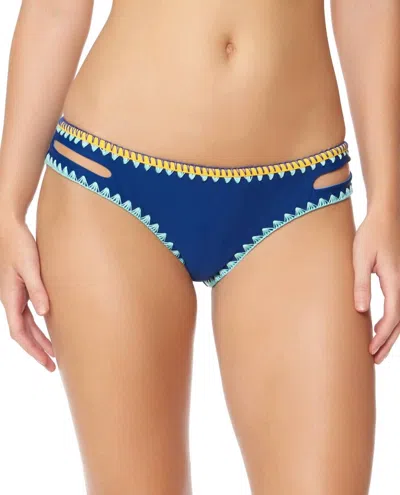 Jessica Simpson Woodstock Reversible Hipster Bikini Bottom In Marine And Peri In Multi