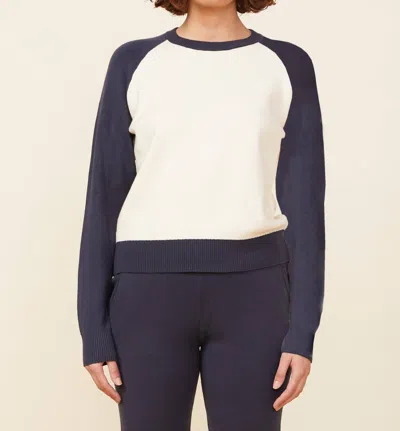 Monrow Supersoft Raglan Sweater In Ivory-blue/black In Multi
