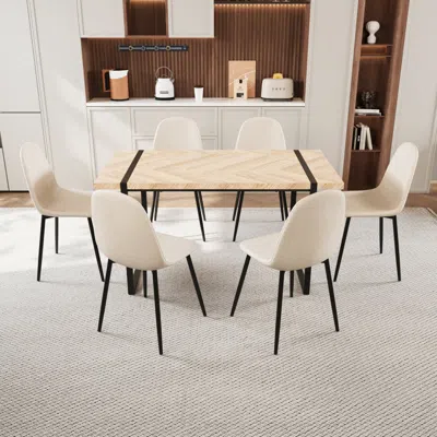 Streamdale Furniture Streamdale 8-piece Dining Set 59" Mdf Table, Metal Base, Suede Chairs