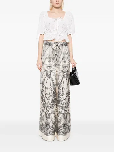 Zimmermann Wide Crush Trousers In Silk In Gray