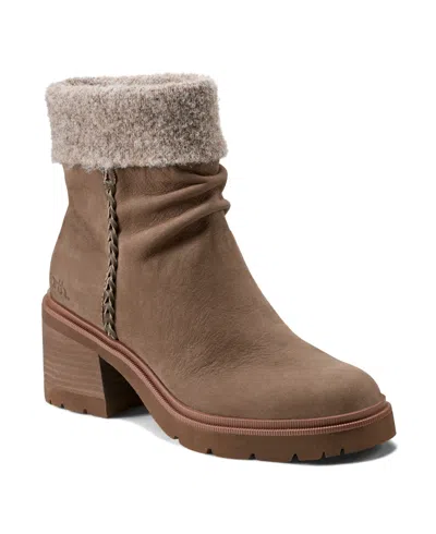 Earth Women's Gresa Cozy Waterproof Block Heel Booties In Brown Leather