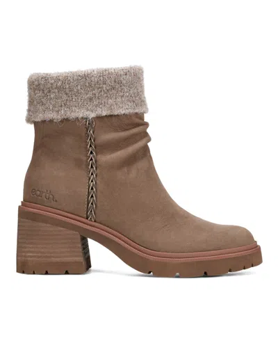 Earth Women's Gresa Cozy Waterproof Block Heel Booties In Brown Leather