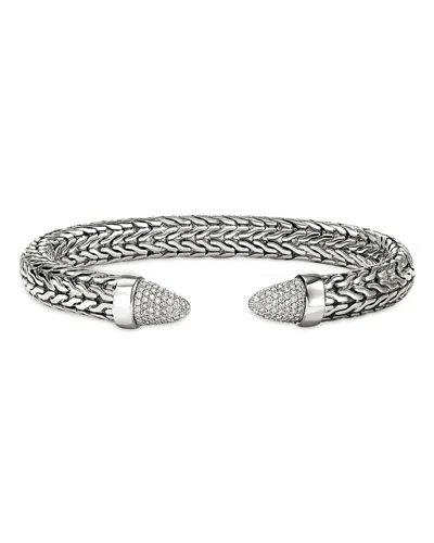 John Hardy Sterling Silver Spear Diamond Pave Flex Cuff Bracelet In Metallic