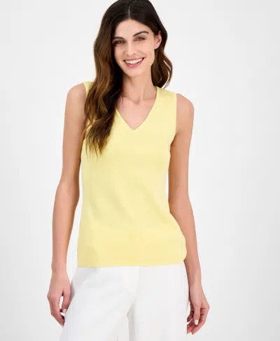 Tahari Asl Women's Fine-rib Sleeveless V-neck Sweater In Butter