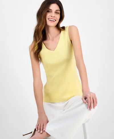 Tahari Asl Women's Fine-rib Sleeveless V-neck Sweater In Butter