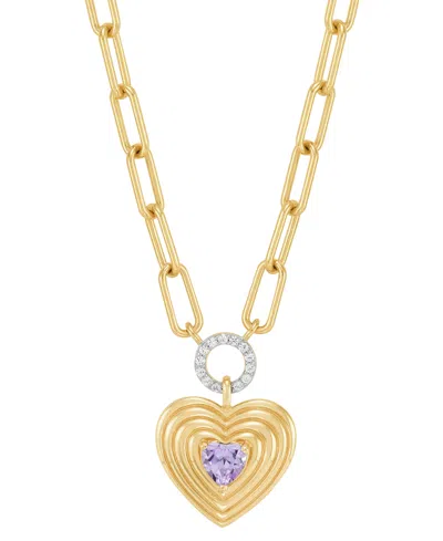 Macy's Garnet (3/8 Ct. T.w.) & White Topaz (1/10 Ct. T.w.) Heart & Circle Paperclip Link 18" Pendant Neckla In Amethyst