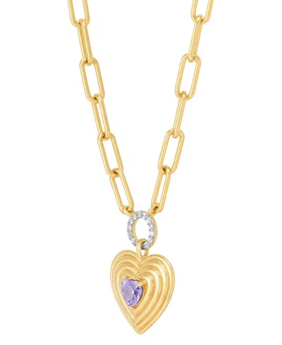 Macy's Garnet (3/8 Ct. T.w.) & White Topaz (1/10 Ct. T.w.) Heart & Circle Paperclip Link 18" Pendant Neckla In Amethyst