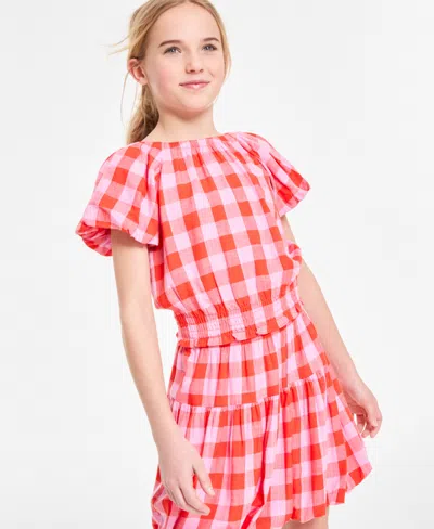 Epic Threads Girls Gingham Smocked Top, Exclusively At Macy's In Mandarin R