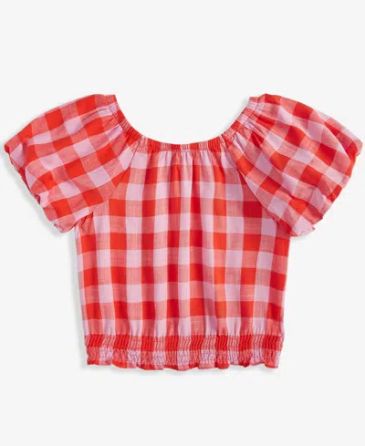 Epic Threads Girls Gingham Smocked Top, Exclusively At Macy's In Mandarin R