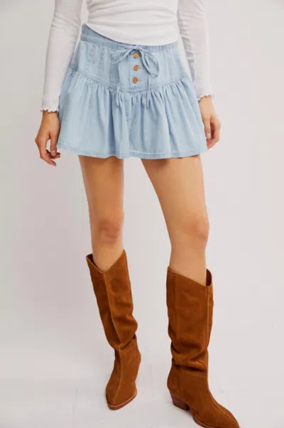 Free People Roselle Drawstring Denim Miniskirt In Multi