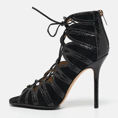 Pre-owned Jimmy Choo Black Python And Suede Lace Up Pumps 36.5