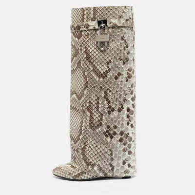 Pre-owned Givenchy Brown/cream Python Embossed Leather Shark Tooth Knee Length Boots Size 39