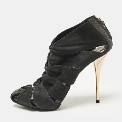 Pre-owned Dior Black Python And Nubuck Leather Caged Platform Sandals Size 38.5