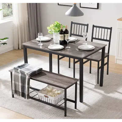 Streamdale Furniture Streamdale 4-pc Kitchen Dining Table Set With Benches, Wood Top, Metal Frame