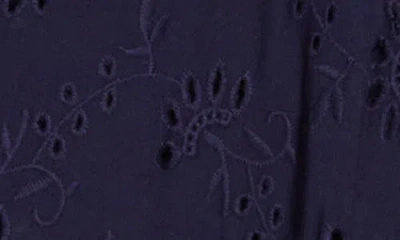 Boho Me Eyelet Long Sleeve Button-down Swim Cover-up In Navy