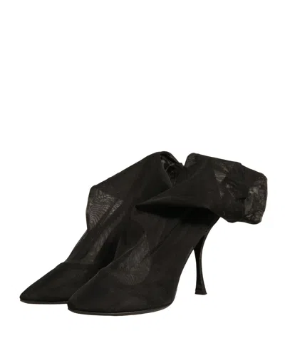 Pre-owned Dolce & Gabbana Black Silk Mesh Sock Style Heels Boots Women's Shoes ()