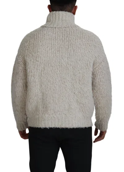 Dolce & Gabbana Cream Wool Knit Turtleneck Pullover Sweater In Cream