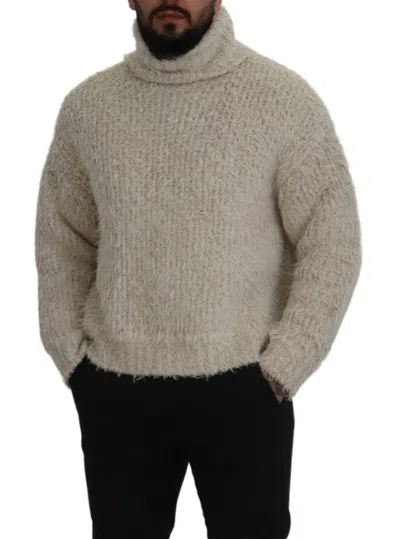 Dolce & Gabbana Cream Wool Knit Turtleneck Pullover Sweater In Cream