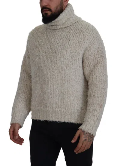 Dolce & Gabbana Cream Wool Knit Turtleneck Pullover Sweater In Cream