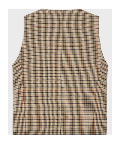 Celine Double-breasted Vest In Houndstooth Wool In Nude