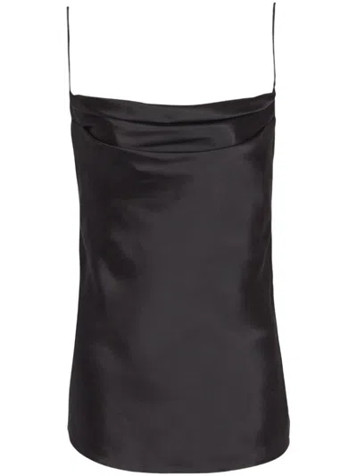 Balmain Sleeved Draped Satin Top In Black