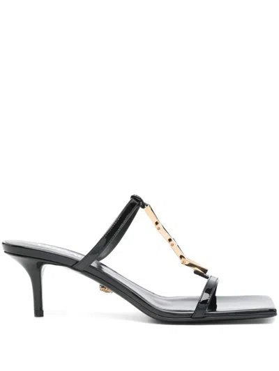 Versace 'medusa '95' Black Low Sandals With Logo Detail In Black